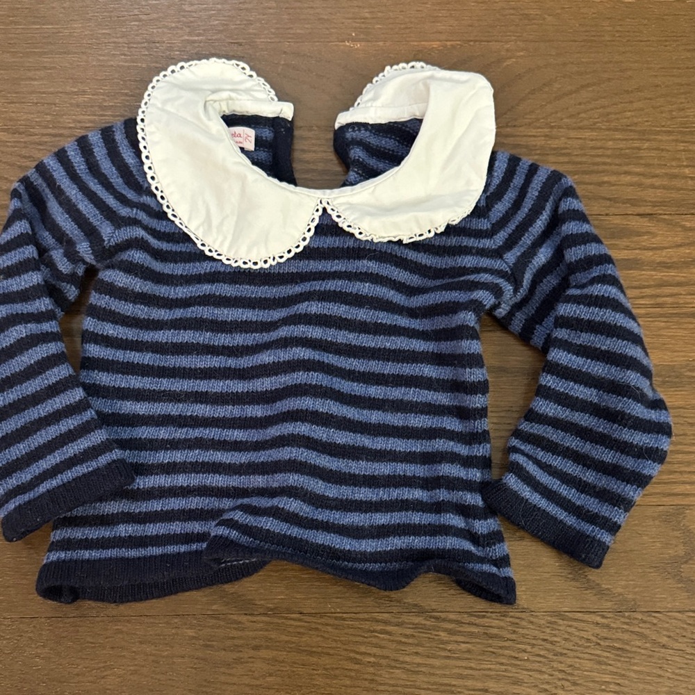La Coqueta Striped Kids Sweater with White Collar